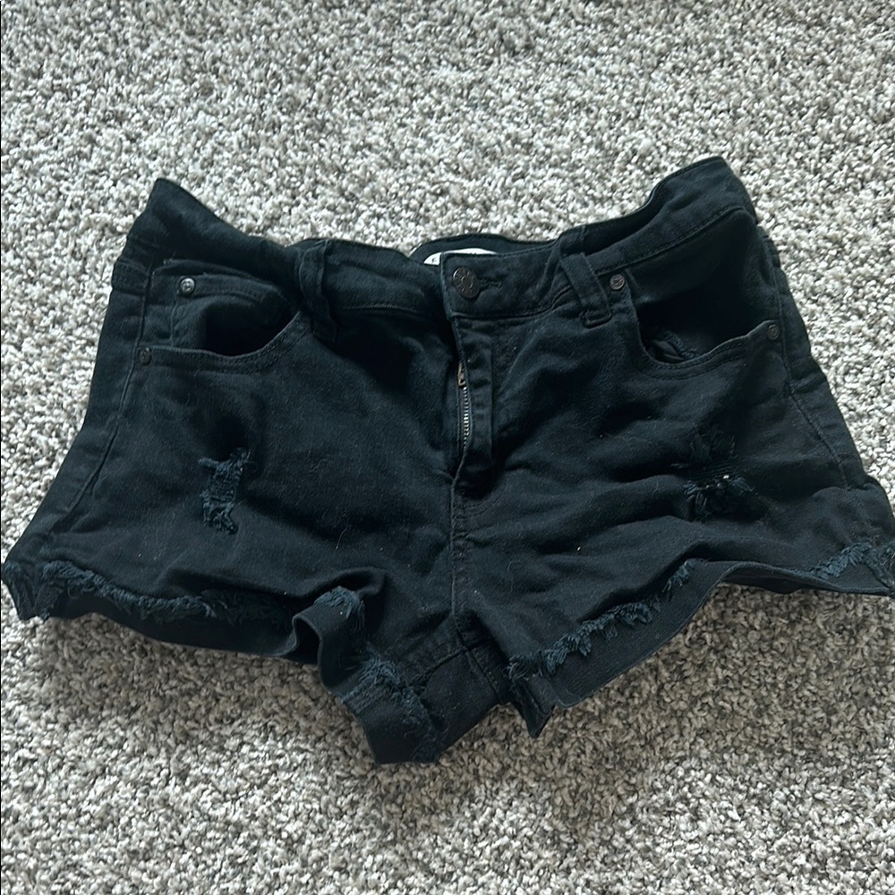Black Distressed Denim Shorts
